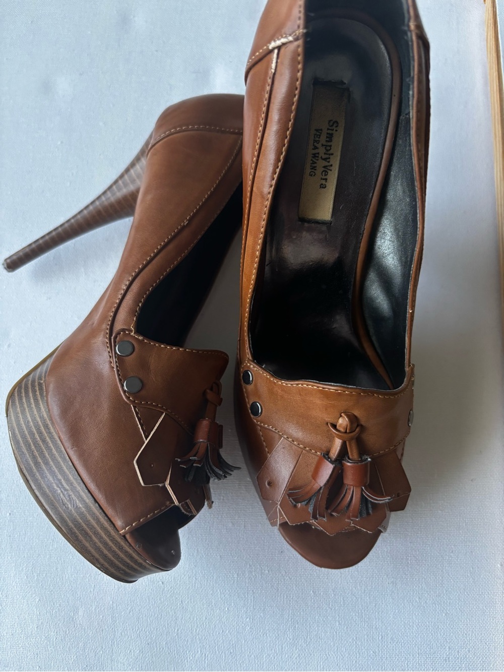Simply Vera Vera Wang Cognac Brown Tassel Platform Peep-Toe Pumps